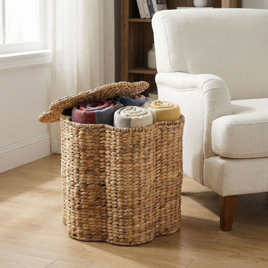 Storage Basket with Lid Woven Natural Fiber Soft Textile | Kelmera