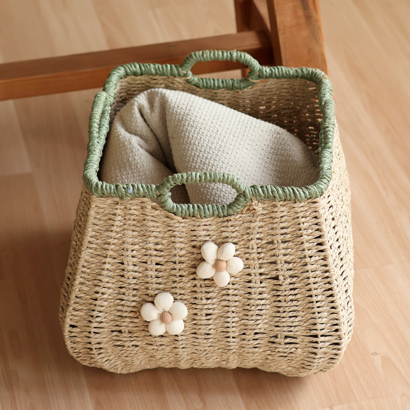 Stylish Storage Basket with Flower Appliqué | Kelmera