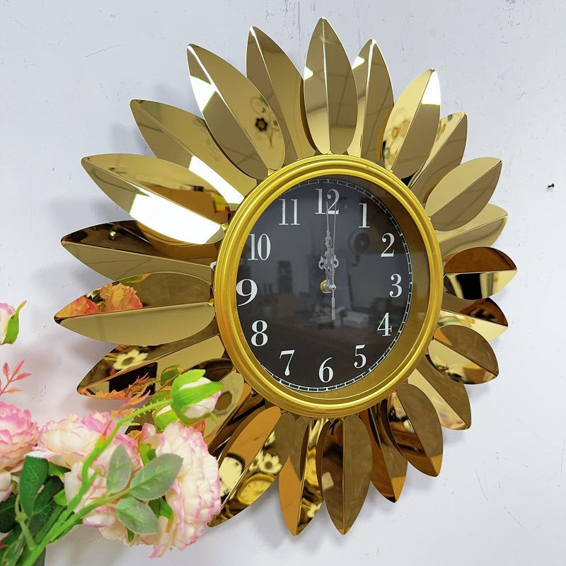 Sunburst Decorative Wall Clock with Leaf Motif | Kelmera