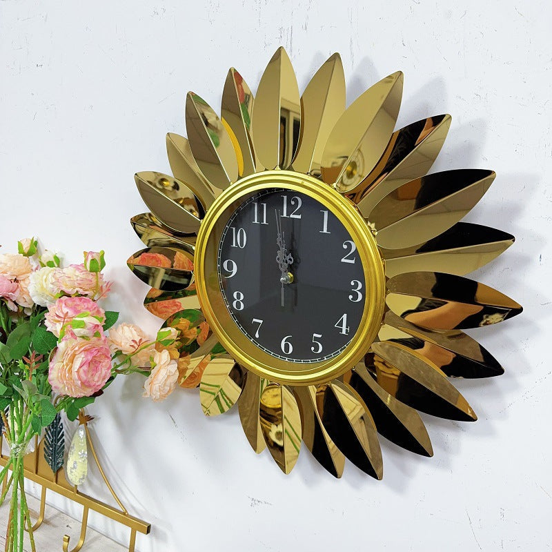 Sunburst Decorative Wall Clock with Leaf Motif | Kelmera