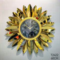 Sunburst Decorative Wall Clock with Leaf Motif | Kelmera