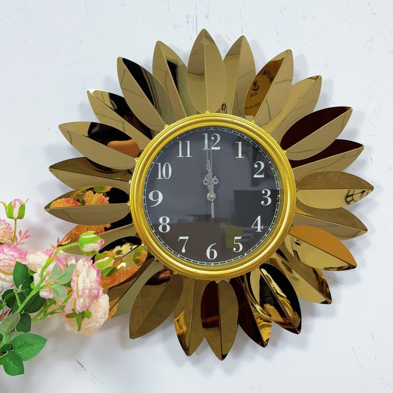 Sunburst Decorative Wall Clock with Leaf Motif | Kelmera