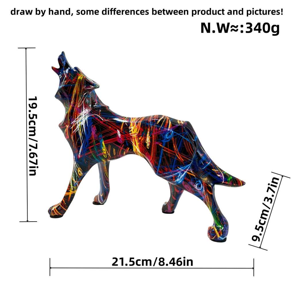 Unique Wolf Sculpture made of Hand-Painted Resin | Kelmera