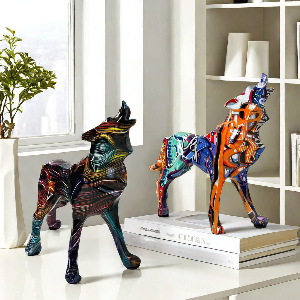 Unique Wolf Sculpture made of Hand-Painted Resin | Kelmera