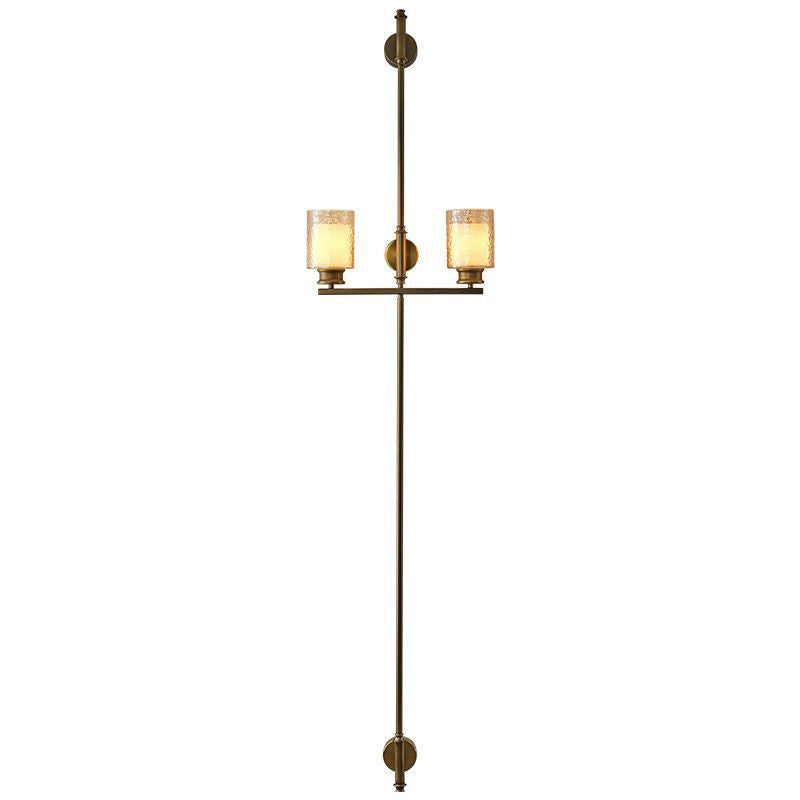 Vertical Brass Dual Glass Cylinder Wall Lamp with Strap Detail | Kelmera