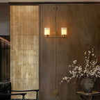 Vertical Brass Dual Glass Cylinder Wall Lamp with Strap Detail | Kelmera