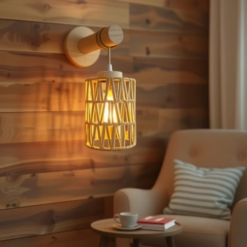Wall Lamp Woven Natural Fiber Wood | Kelmera