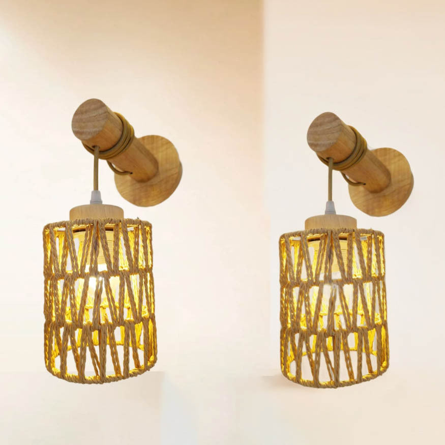 Wall Lamp Woven Natural Fiber Wood | Kelmera