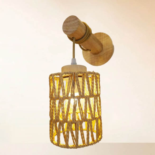 Wall Lamp Woven Natural Fiber Wood | Kelmera