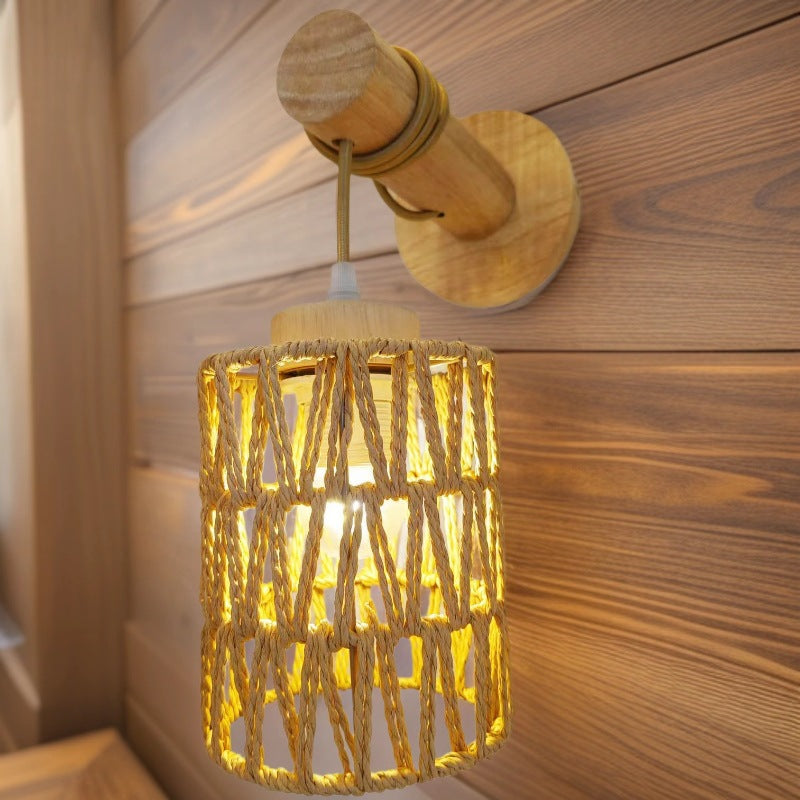 Wall Lamp Woven Natural Fiber Wood | Kelmera