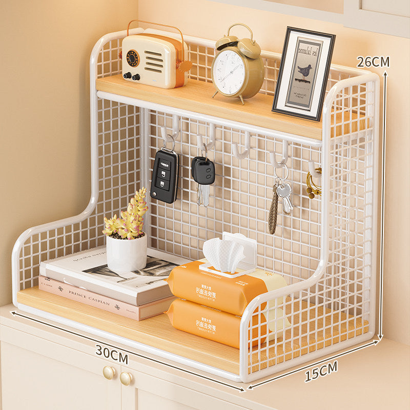 Wall-Mounted Double Shelf Organizer with Hooks | Kelmera