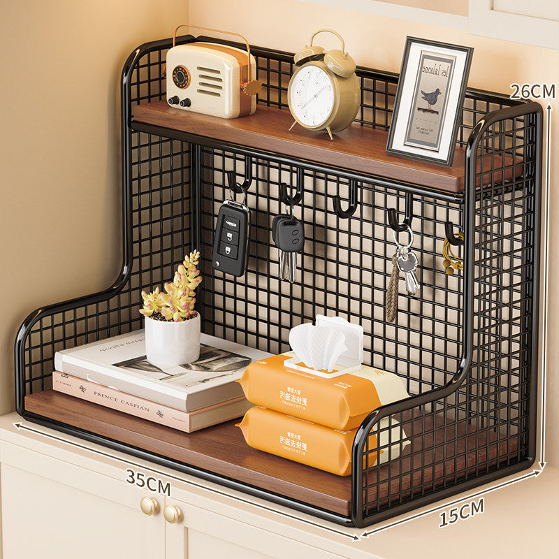 Wall-Mounted Double Shelf Organizer with Hooks | Kelmera