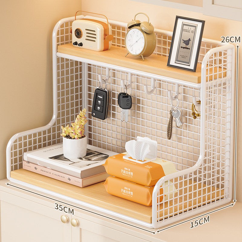 Wall-Mounted Double Shelf Organizer with Hooks | Kelmera