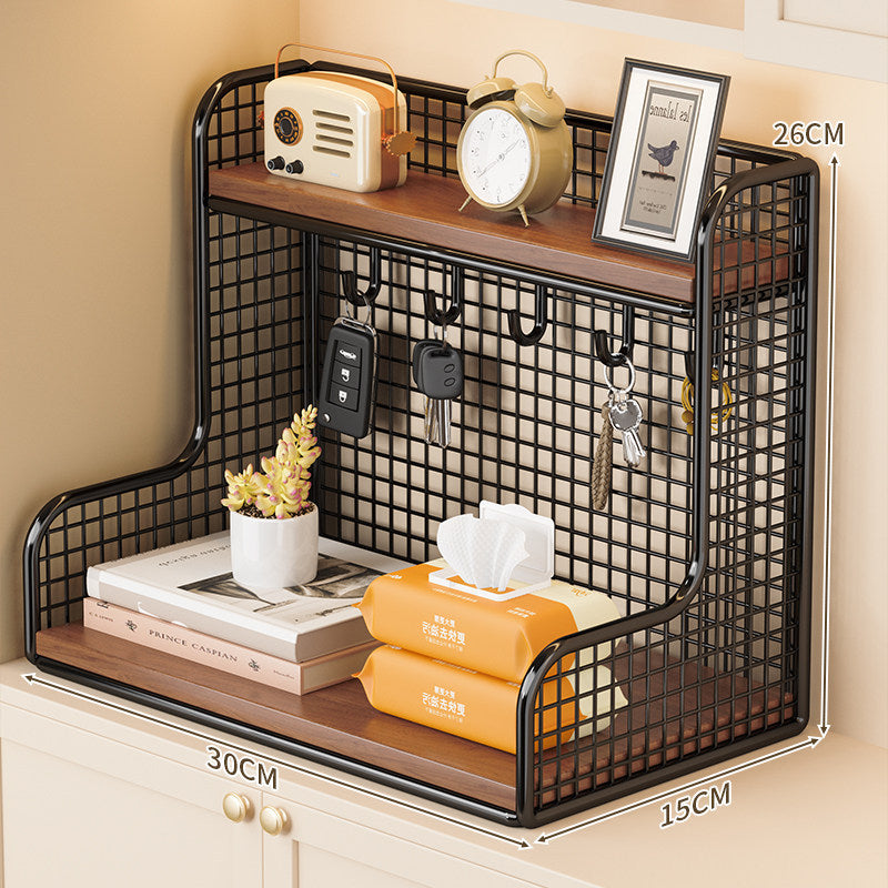 Wall-Mounted Double Shelf Organizer with Hooks | Kelmera