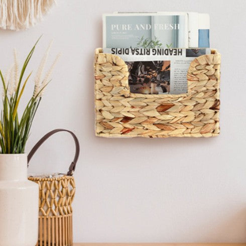 Wall Shelf made of Untreated Wood with Rattan Inserts | Kelmera