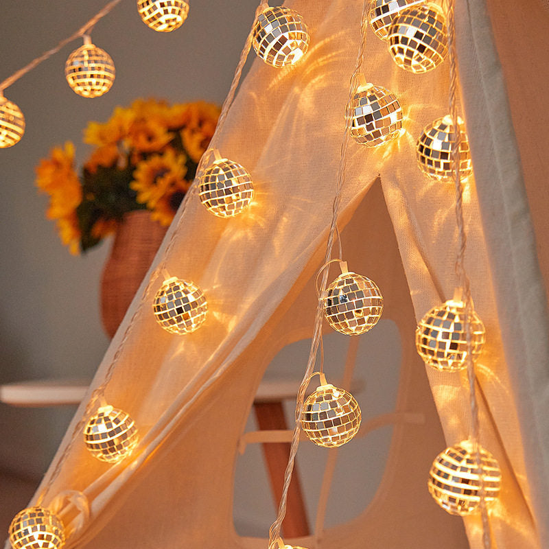 Warm LED Mirror Mosaic Ball Decorative String Lights | Kelmera