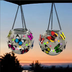 Weatherproof Hanging Solar LED Lanterns for Outdoor Use with Metal Cage, Warm Glass, and Hanging Chain | Kelmera