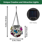 Weatherproof Hanging Solar LED Lanterns for Outdoor Use with Metal Cage, Warm Glass, and Hanging Chain | Kelmera