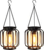 Weatherproof Hanging Solar LED Lanterns for Outdoor Use with Metal Cage, Warm Glass, and Hanging Chain | Kelmera