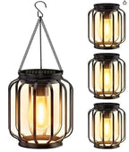 Weatherproof Hanging Solar LED Lanterns for Outdoor Use with Metal Cage, Warm Glass, and Hanging Chain | Kelmera