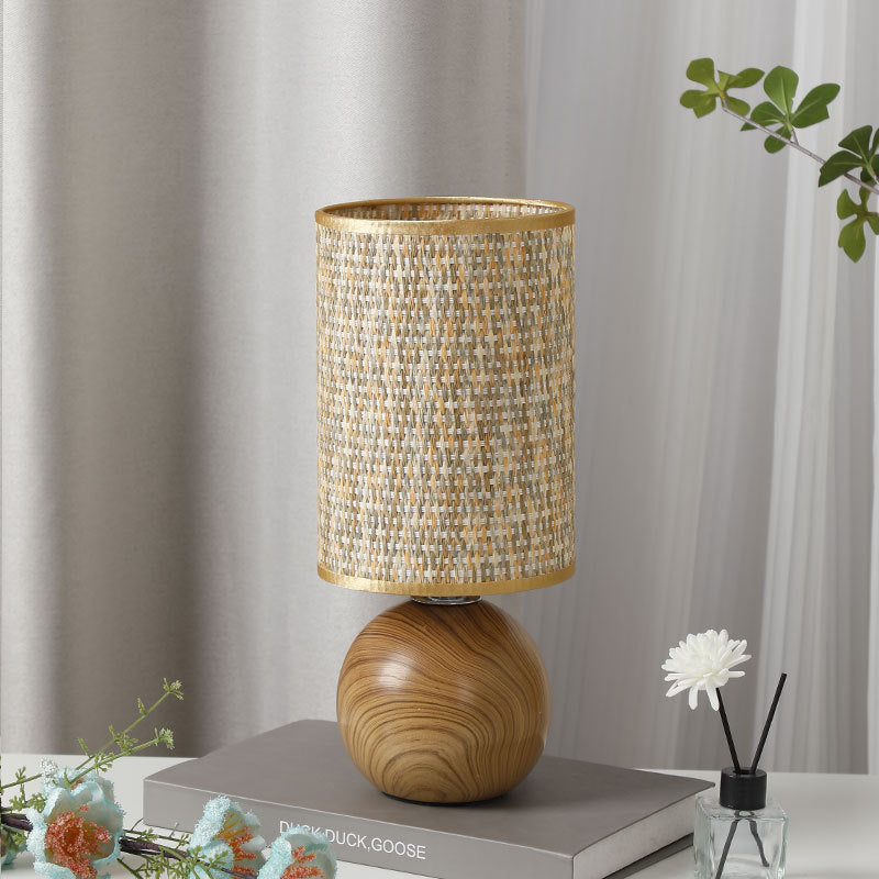 Wood Base Woven Rattan Umbrella Table Lamp | Kelmera