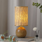 Wood Base Woven Rattan Umbrella Table Lamp | Kelmera