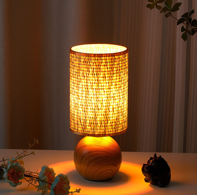 Wood Base Woven Rattan Umbrella Table Lamp | Kelmera