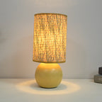 Wood Base Woven Rattan Umbrella Table Lamp | Kelmera