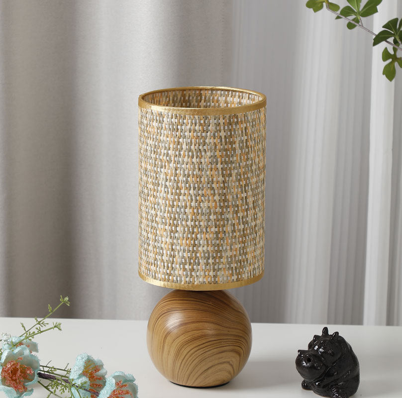 Wood Base Woven Rattan Umbrella Table Lamp | Kelmera