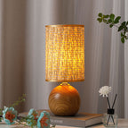 Wood Base Woven Rattan Umbrella Table Lamp | Kelmera