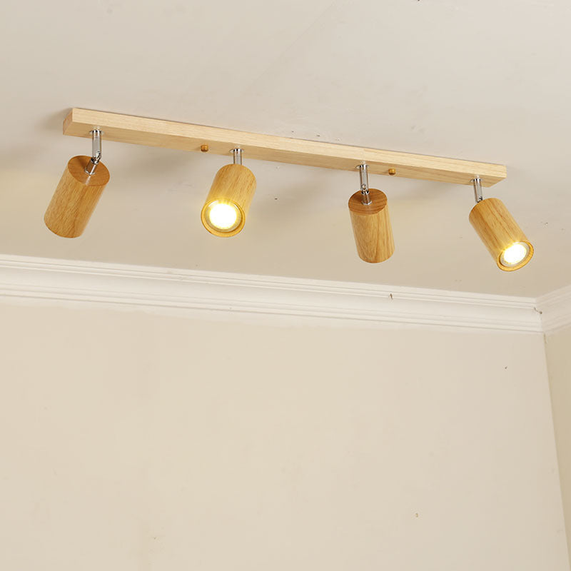 Wood Beam Ceiling Rail with Adjustable Cylinder Spotlights | Kelmera