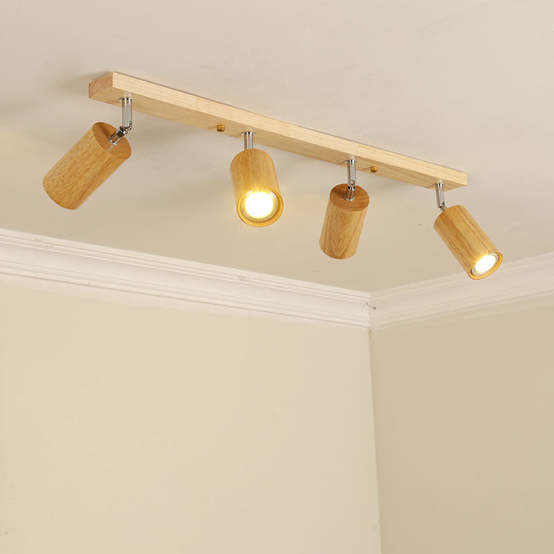 Wood Beam Ceiling Rail with Adjustable Cylinder Spotlights | Kelmera