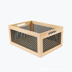 Wood Storage Box with Decorative Mesh Elements | Kelmera