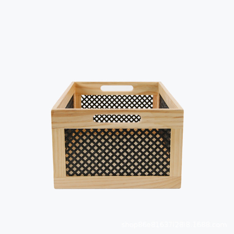 Wood Storage Box with Decorative Mesh Elements | Kelmera