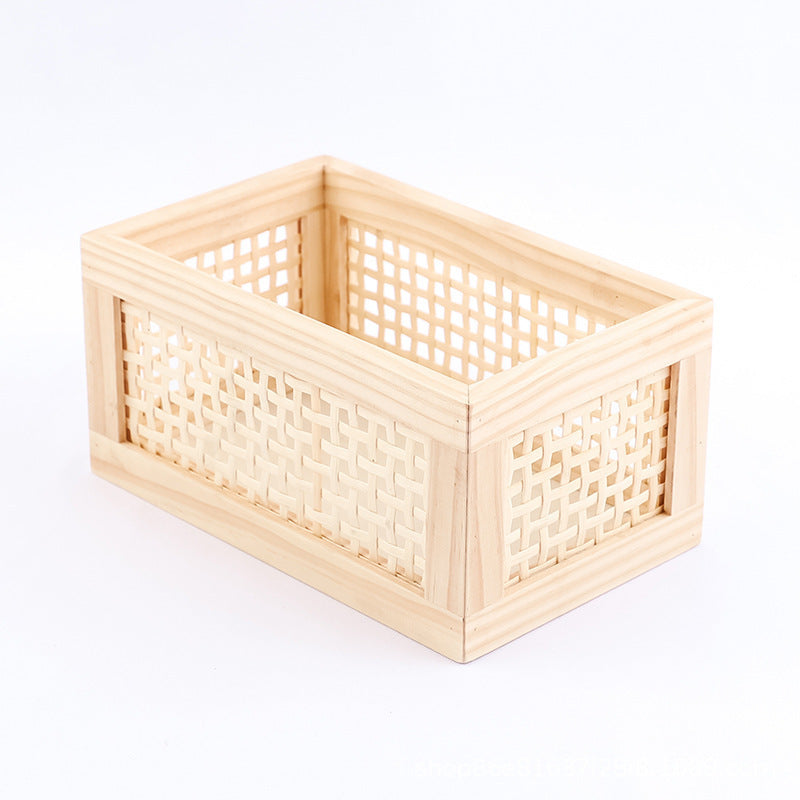 Wood Storage Box with Decorative Mesh Elements | Kelmera