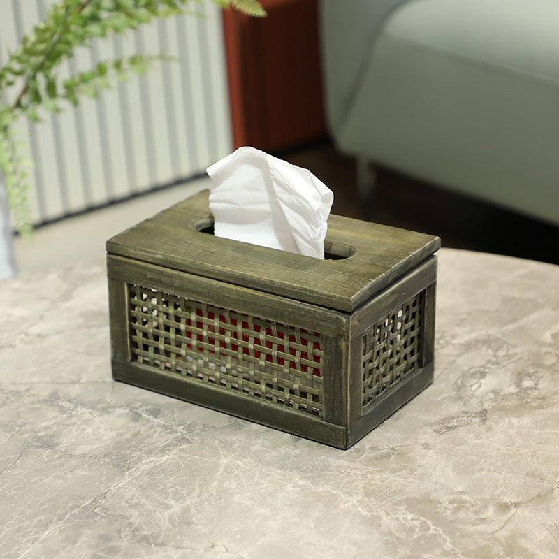 Wooden Tissue Box with Woven | Kelmera