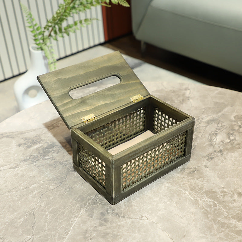Wooden Tissue Box with Woven | Kelmera