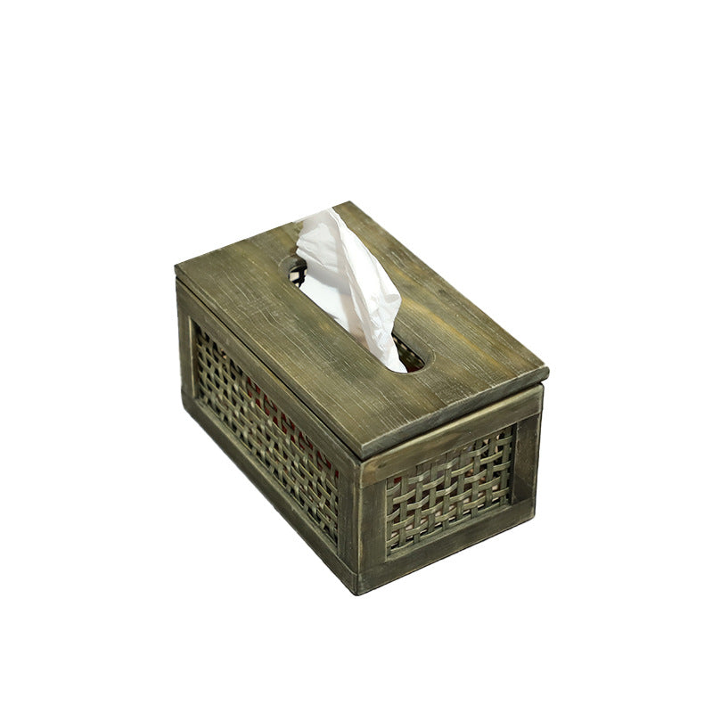 Wooden Tissue Box with Woven | Kelmera